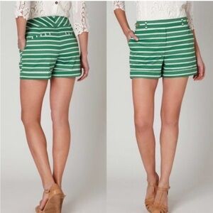 Anthropologie Meadow Rue Green and White Polka Dot High Waist Shorts